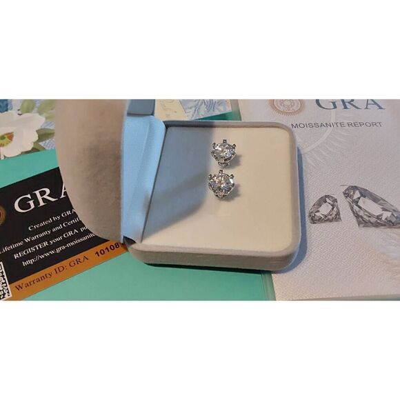 CERTIFIED Genuine Moissanite Diamond 4 Ct. Heart Prong Stud Earrings~18K/.925SS - Picture 4 of 11